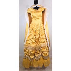 Beauty & the Beast Belle Princess Dress Cape & Hair Bows Adult Premium Costume